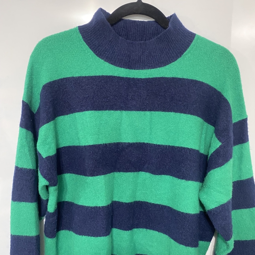 J Crew Factory Rugby stripe mockneck sweater in extra-soft yarn